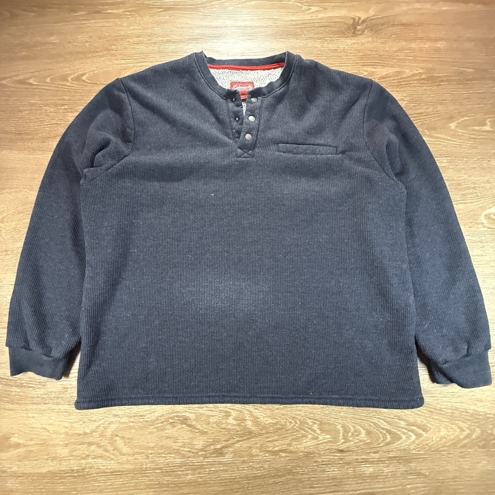 Coleman Men's XXL Sherpa Lined Thermal Henley Charcoal Gray Heavyweight Pullover